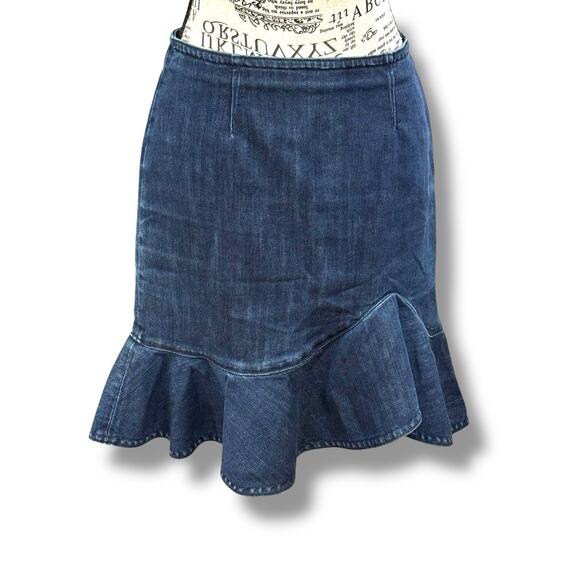 Leifsdottir Size 4 Dark Blue Denim Trumpet Mini Skirt Anthropologie - Picture 1 of 5